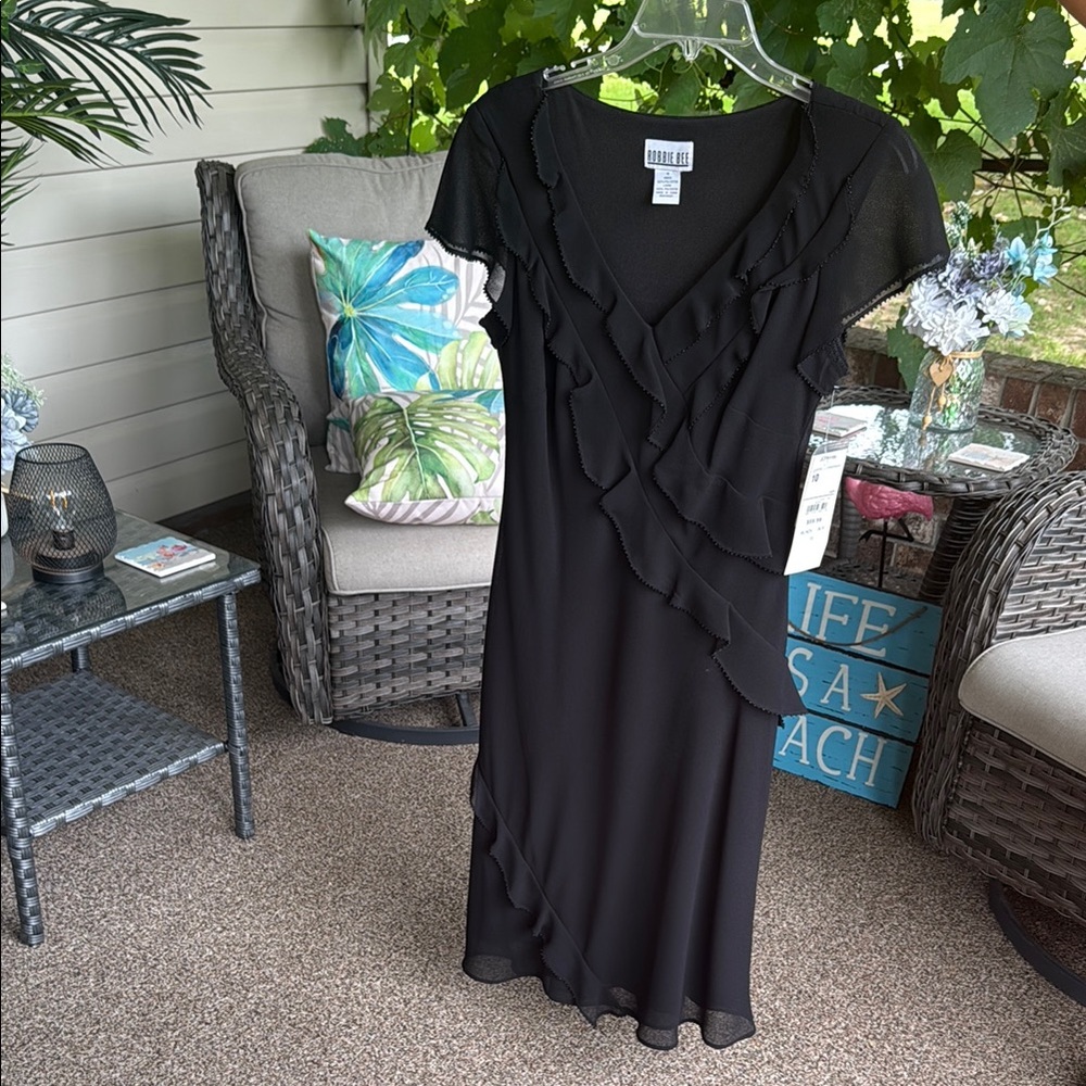 Renee C. Black Ruffle V-Neck Women's Dress